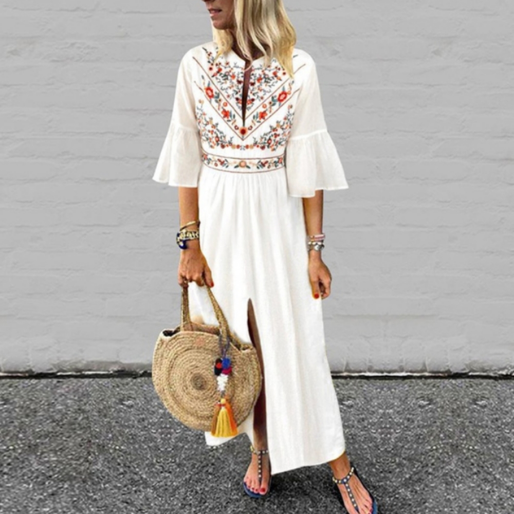 Boho White Embroidered Vonda Dress